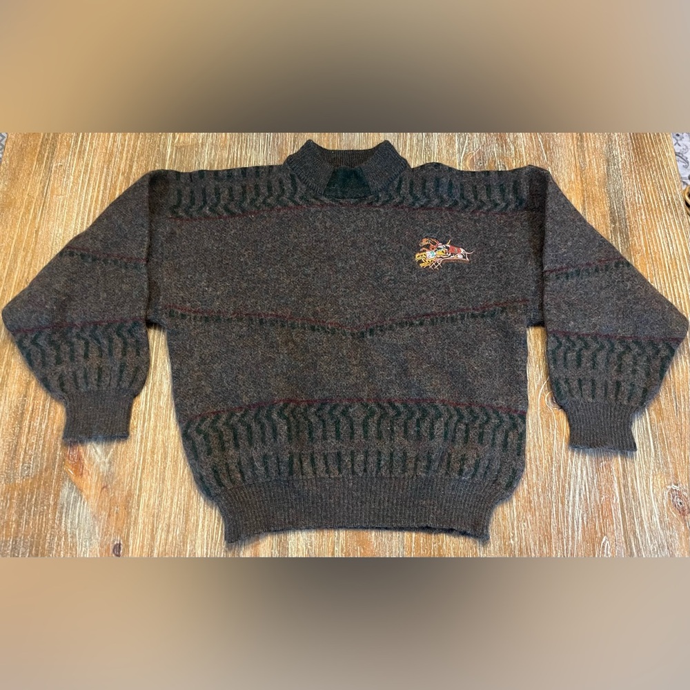 WOMENS UNIQUE EQUESTRIAN/HORSE RACING WOOL/ALPACA BLEND MOVK-NECK SWEATER, SMALL